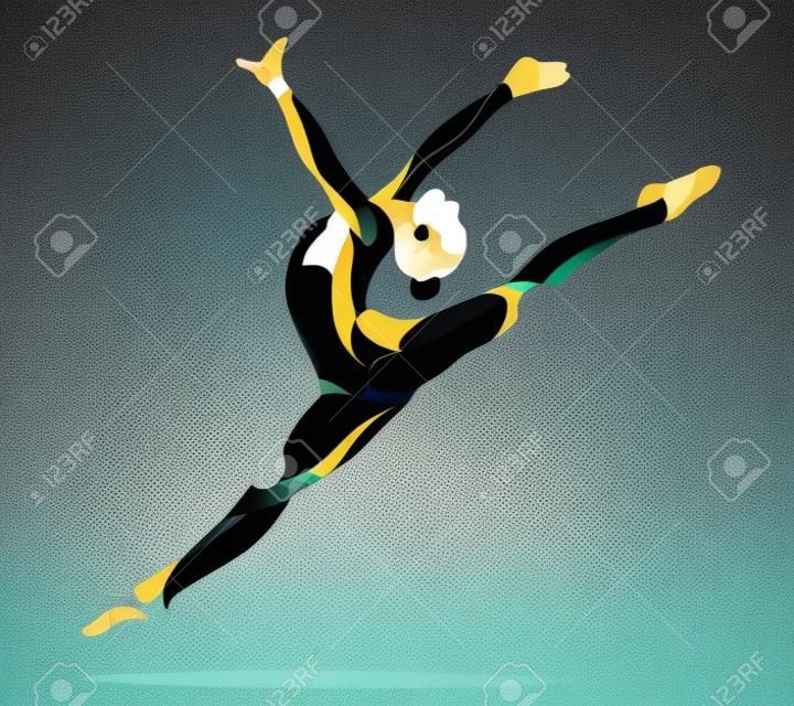 Trendy mouvement stylisé illustration, gymnastique bouclés, acrobatie, vecteur ligne silhouette de gymnastique bouclés
