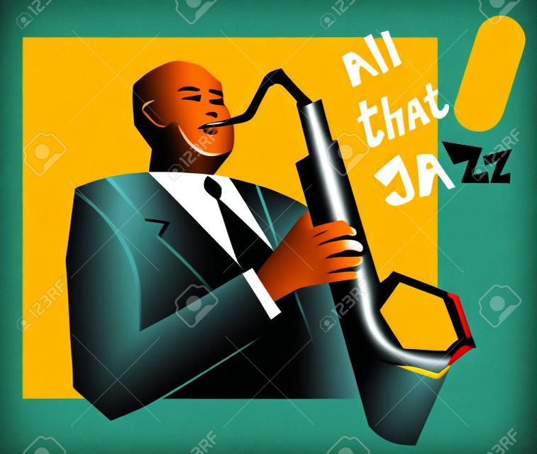 Retro jazz zene koncepció, szaxofon férfi, régi iskola illusztráció a reklám, poszterek és a fedezd Jazz Fesztivál