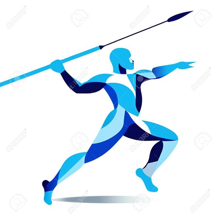 Movimento de ilustração estilizado na moda, lança-javelin, silhueta de vetor de linha de lança-javelin