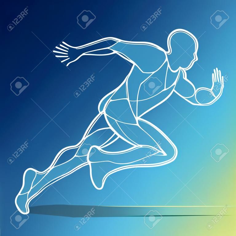 Trendy stilisierte Illustration Bewegung, laufen Mann, Linie Kunst Vektor Silhouette der laufenden Mann, isoliert auf Gradienten Hintergrund