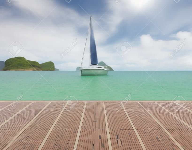 yacht and wooden platform