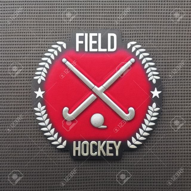 Field hockey team sportclub badge met twee hockey sticks en bal