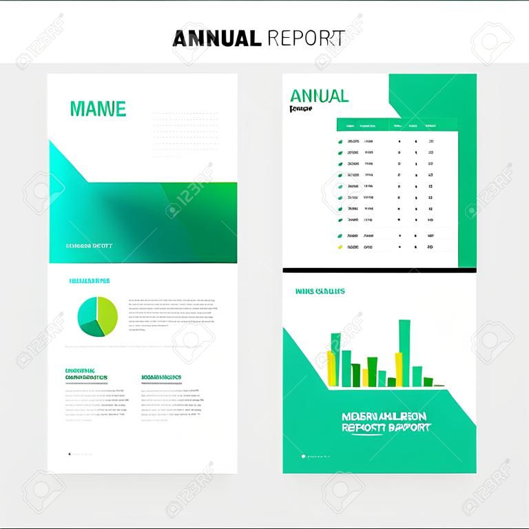 Modern annual report template with cover design and infographic.