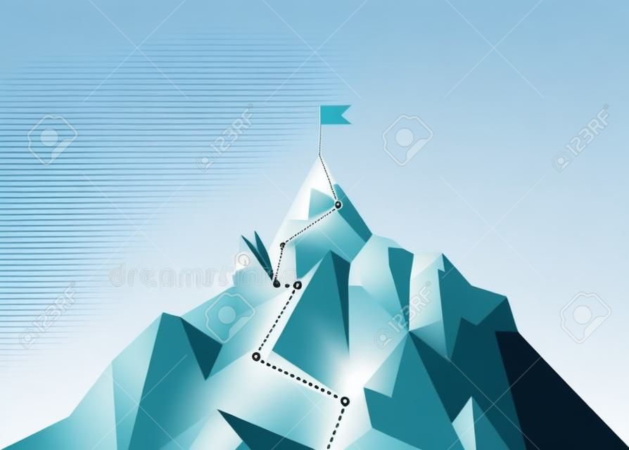 山登りルートはピークに達します。成功のピークに進行中のビジネスの旅の道。頂上への登る道。ベクトルの図