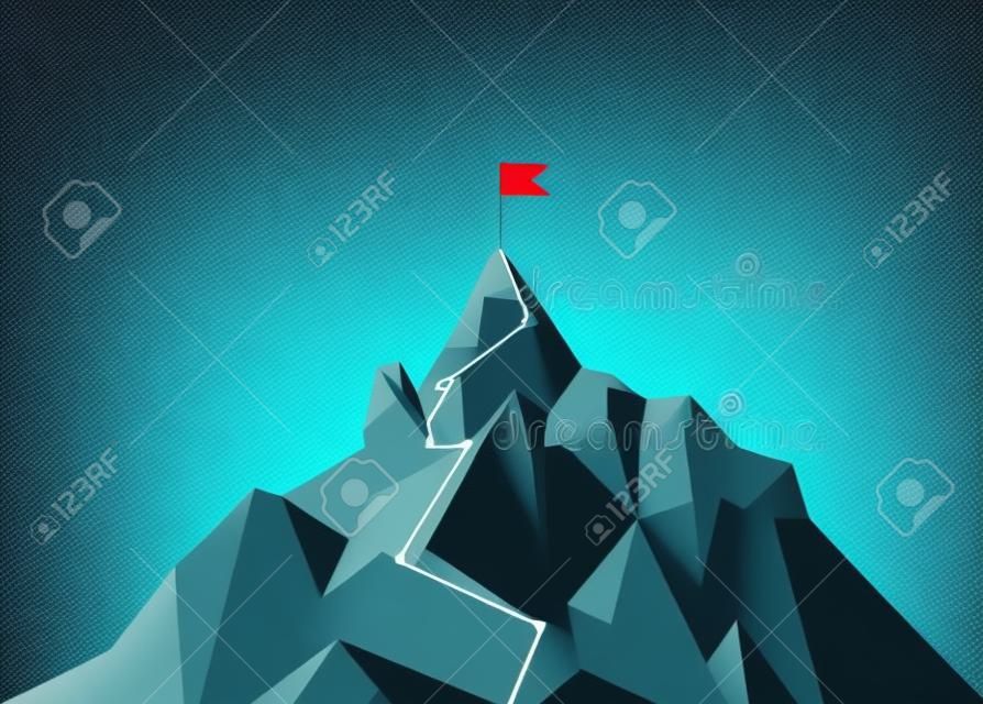 Mountain climbing route to peak. Business journey path in progress to peak of success. Climbing road to top. Vector illustration
