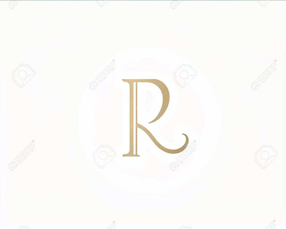 Elegancki logotyp wektora krzywej linii. List z logo Premium R Luksusowy liniowy monogram twórczy