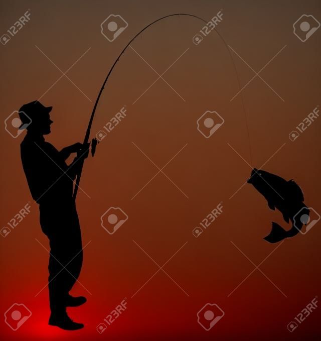 Pescador pegou uma silhueta de peixe