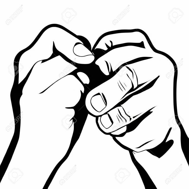 A simple black and white vector illustration of Pinky Promise on white background. An agreement. A deal. Strong bond. Close friends. Happy Friendship day. Happy valentine. Valentine's day.