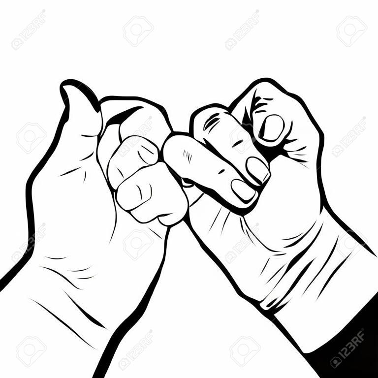 A simple black and white vector illustration of Pinky Promise on white background. An agreement. A deal. Strong bond. Close friends. Happy Friendship day. Happy valentine. Valentine's day.