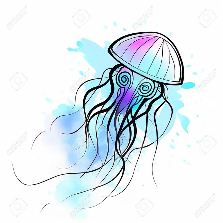 Schizzo della medusa sull'illustrazione bianca di vettore del fondo