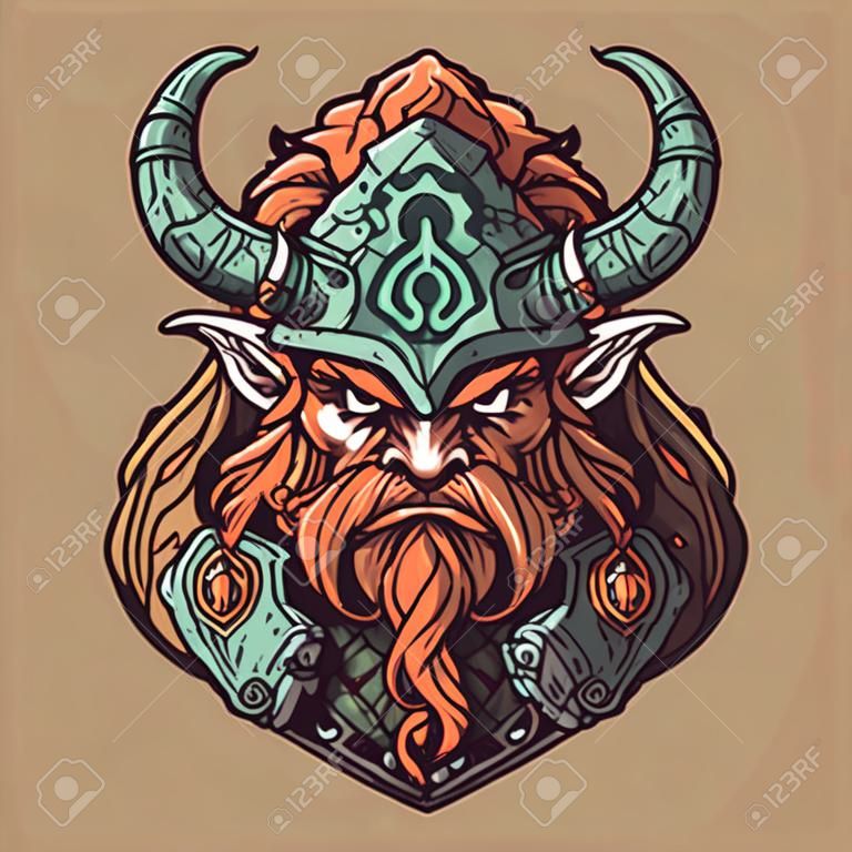Viking horned monster with horns. Hand drawn vector illustration.