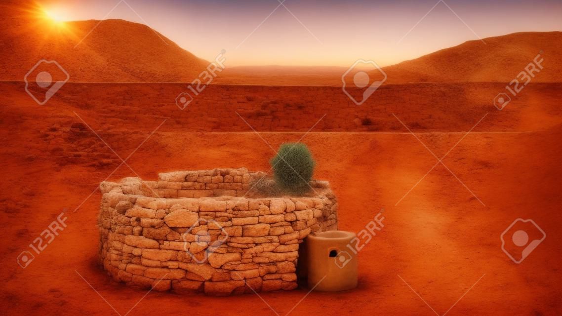 alter Steinwasserbrunnen in der Wüste