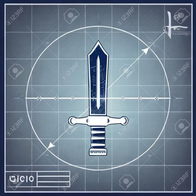 medieval sword vector blueprint icon