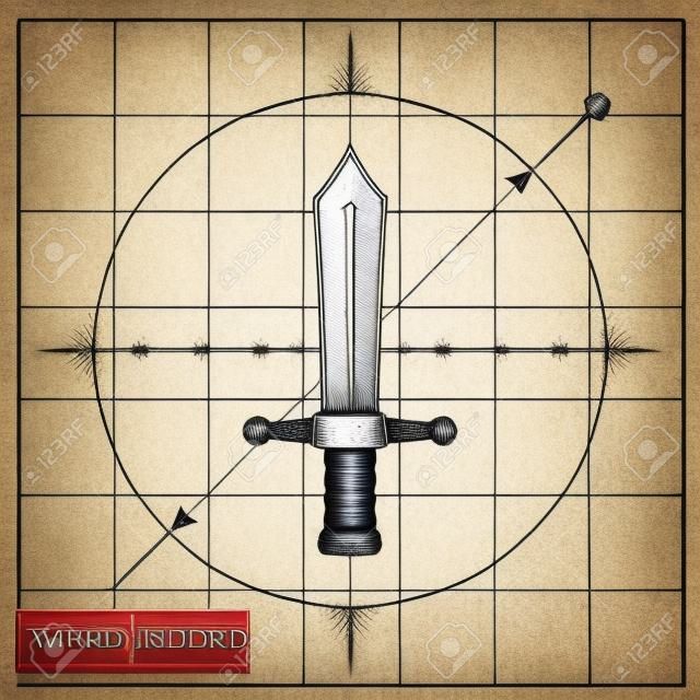 medieval sword vector blueprint icon