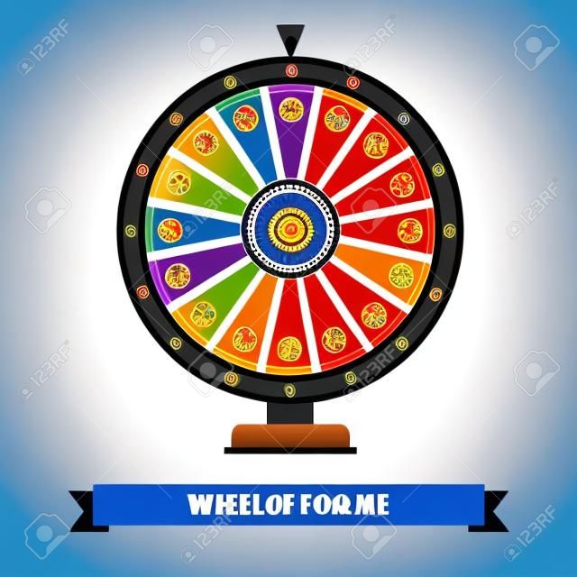 Wheel of fortune with bets icons. Flat style vector illustration isolated on white background.