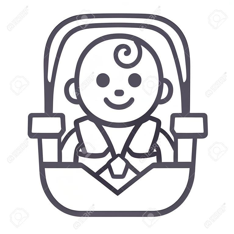 baby in car, security chair vector line icon, sign, illustration on white background, editable strokes