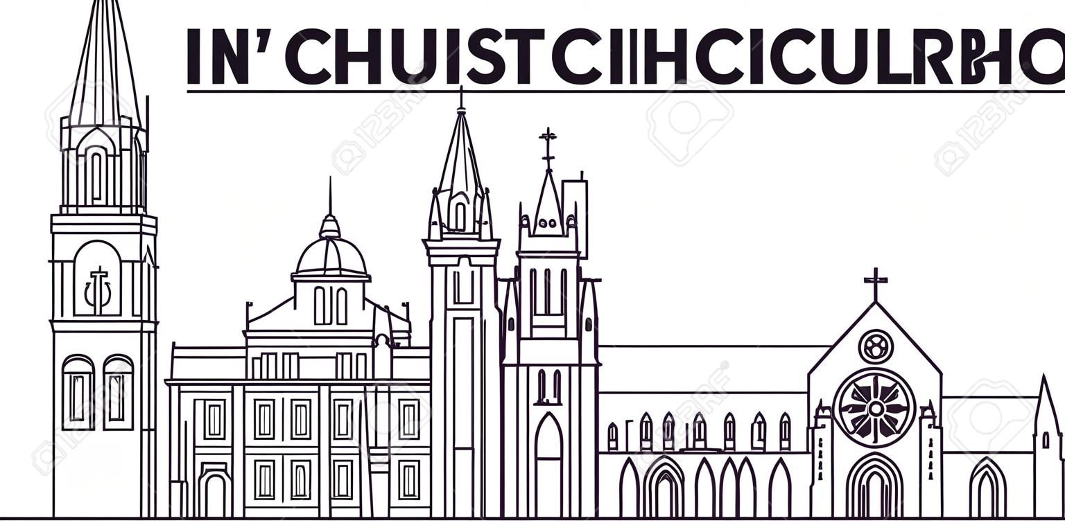 Nouvelle-Zélande, illustration vectorielle de Christchurch ligne skyline. Nouvelle-Zélande, paysage urbain linéaire de Christchurch avec des monuments célèbres, sites de la ville, paysage de conception de vecteur.