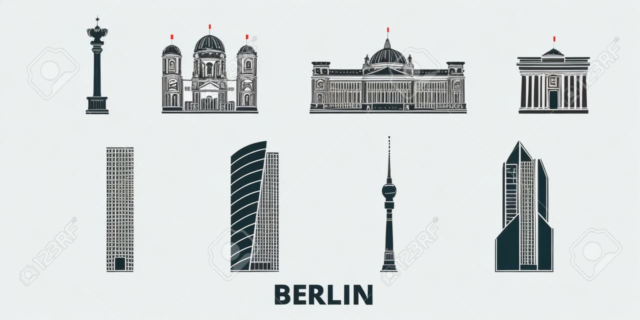 Germany, Berlin line travel skyline set. Germany, Berlin outline city vector panorama, illustration, travel sights, landmarks, streets.