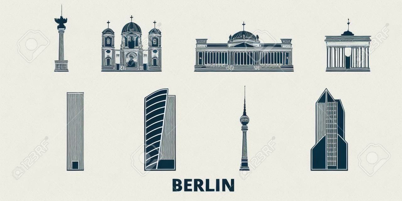 Germany, Berlin line travel skyline set. Germany, Berlin outline city vector panorama, illustration, travel sights, landmarks, streets.
