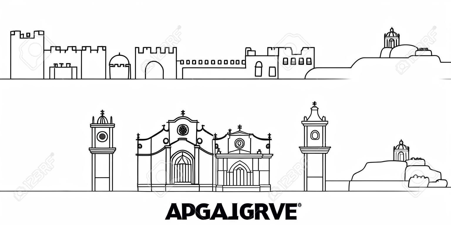 Portugal, Algarve line travel skyline set. Portugal, Algarve outline city vector panorama, illustration, travel sights, landmarks, streets.