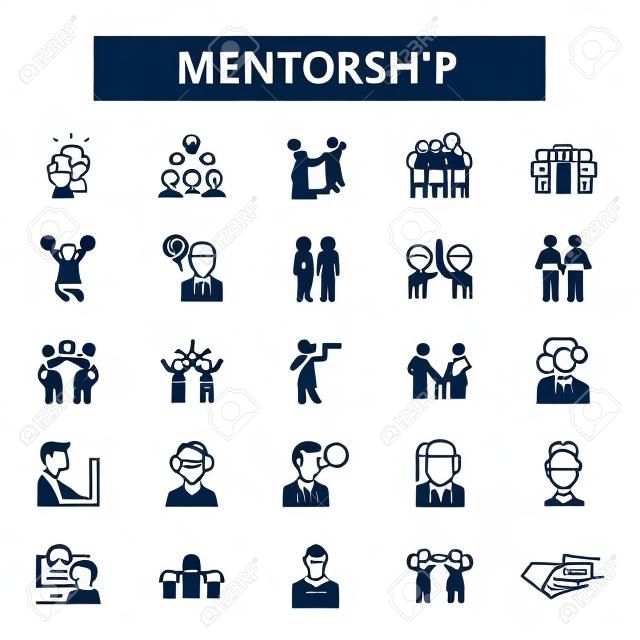 Mentorship line icons, signs set, vector. Mentorship outline concept illustration: mentorship,business,management,career,employee,development,human,team