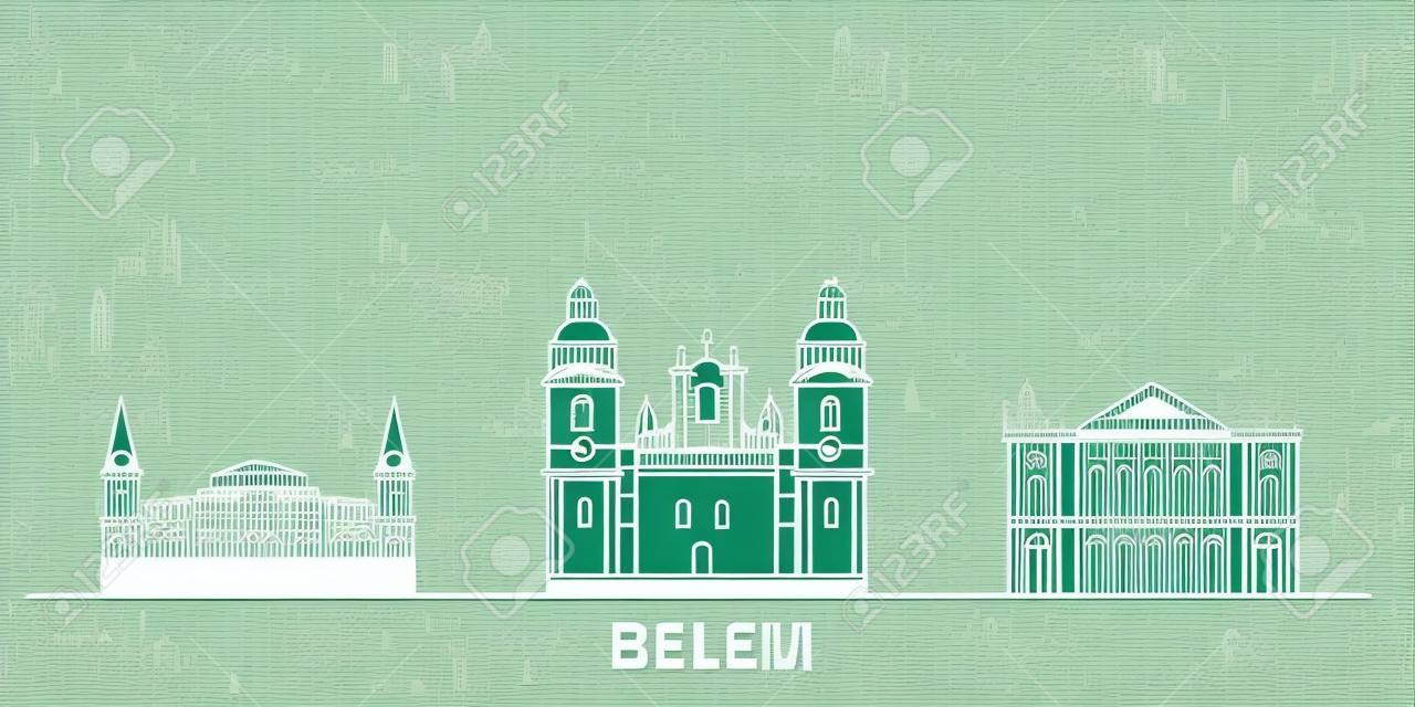 Brésil, vecteur de ligne de paysage urbain de Belem. Repère de la ville plate de voyage, illustration ultine, icônes du monde de la ligne