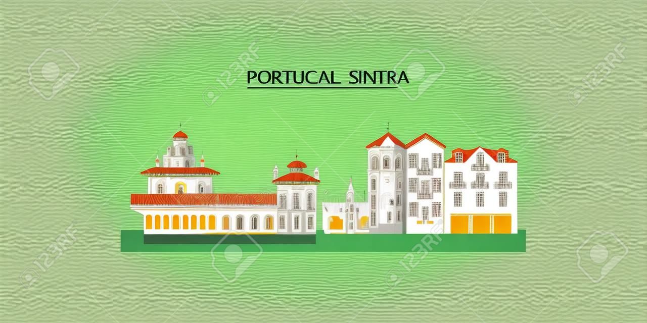 Portugal, Sintra tourism landmarks, vector city travel illustration