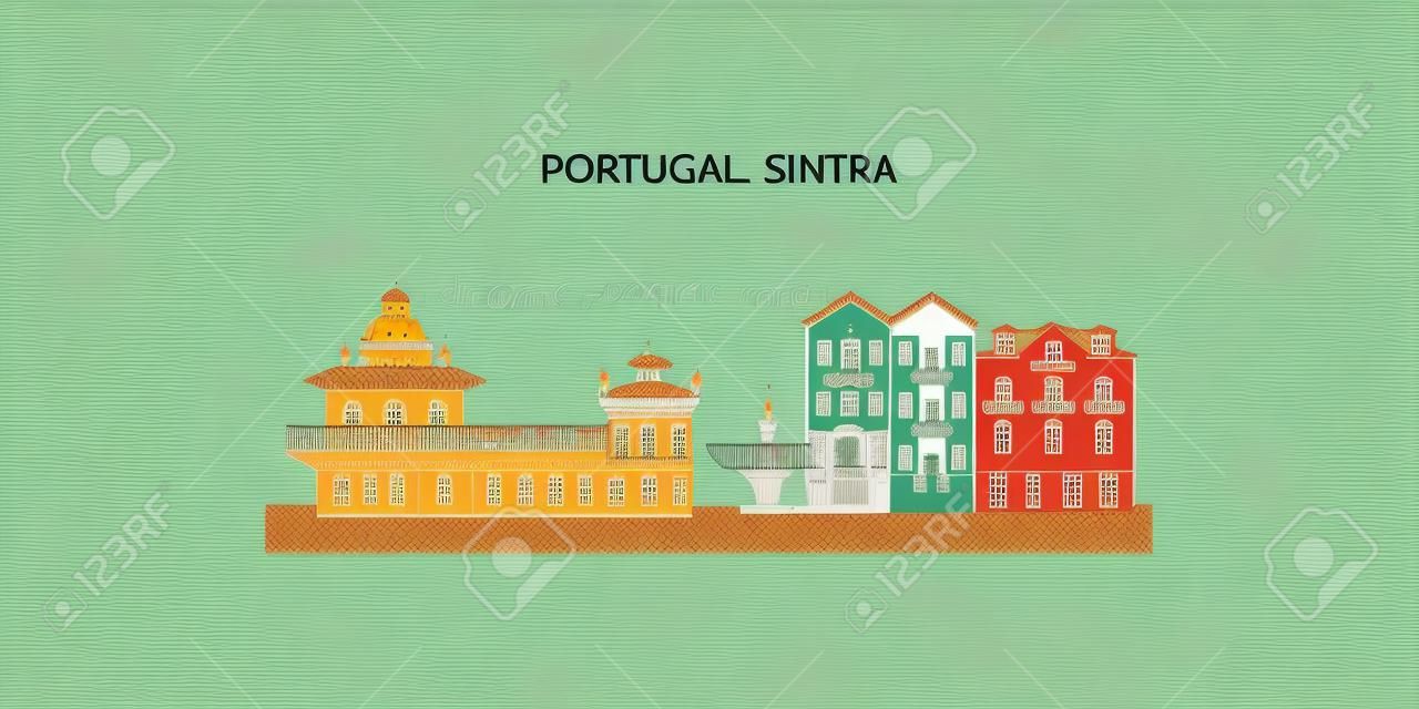 Portugal, Sintra tourism landmarks, vector city travel illustration