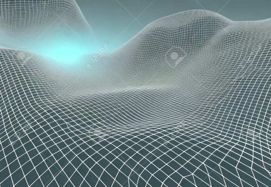 Abstract 3d wireframe wave surface scientific background