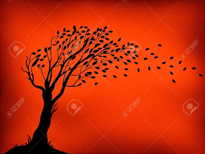 插圖秋天的樹剪影