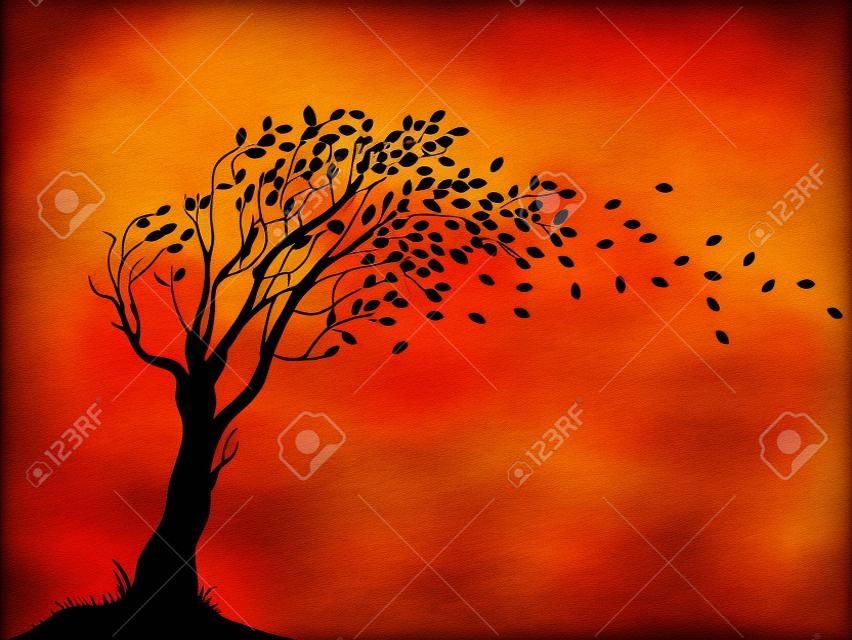 秋の木のシルエットの図