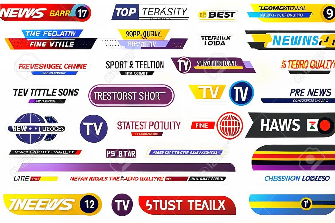 Logotypy tytułów telewizyjnych z wiadomościami, kanały informacyjne, telewizja, kanały radiowe.