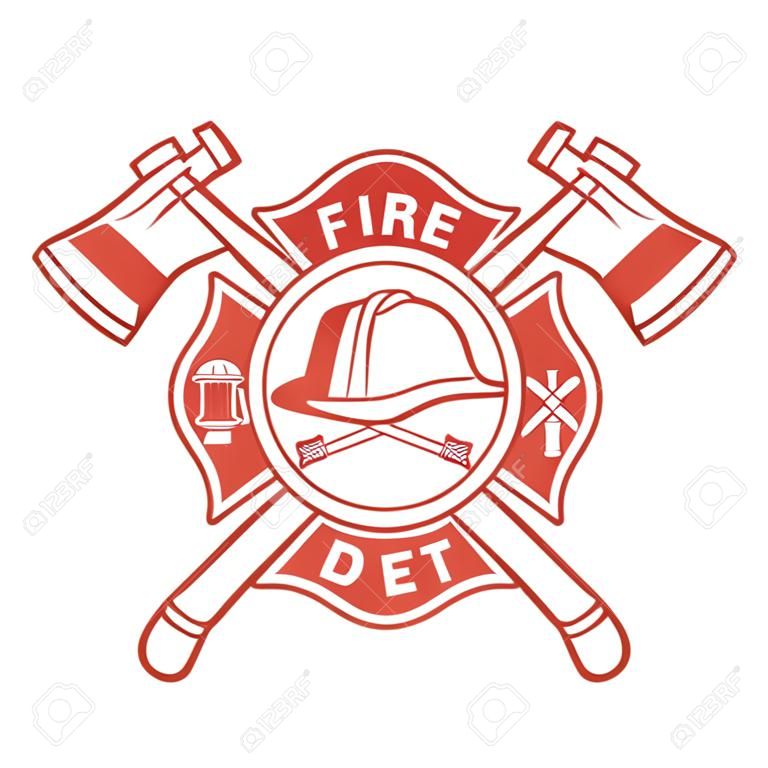 Fire Dept. Label. Helmet with Crossed Axes. Vector Illustration