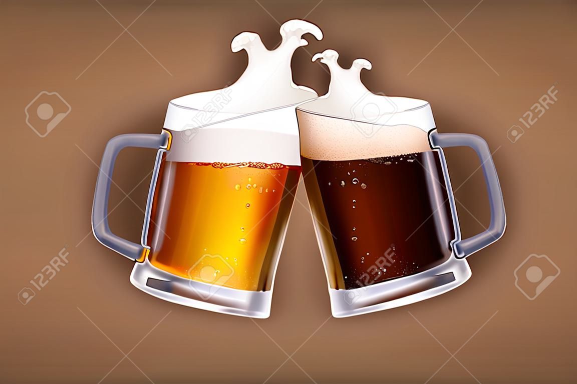 ilustracja dwóch kieliszków białego i ciemnego piwa rozbija się nawzajem