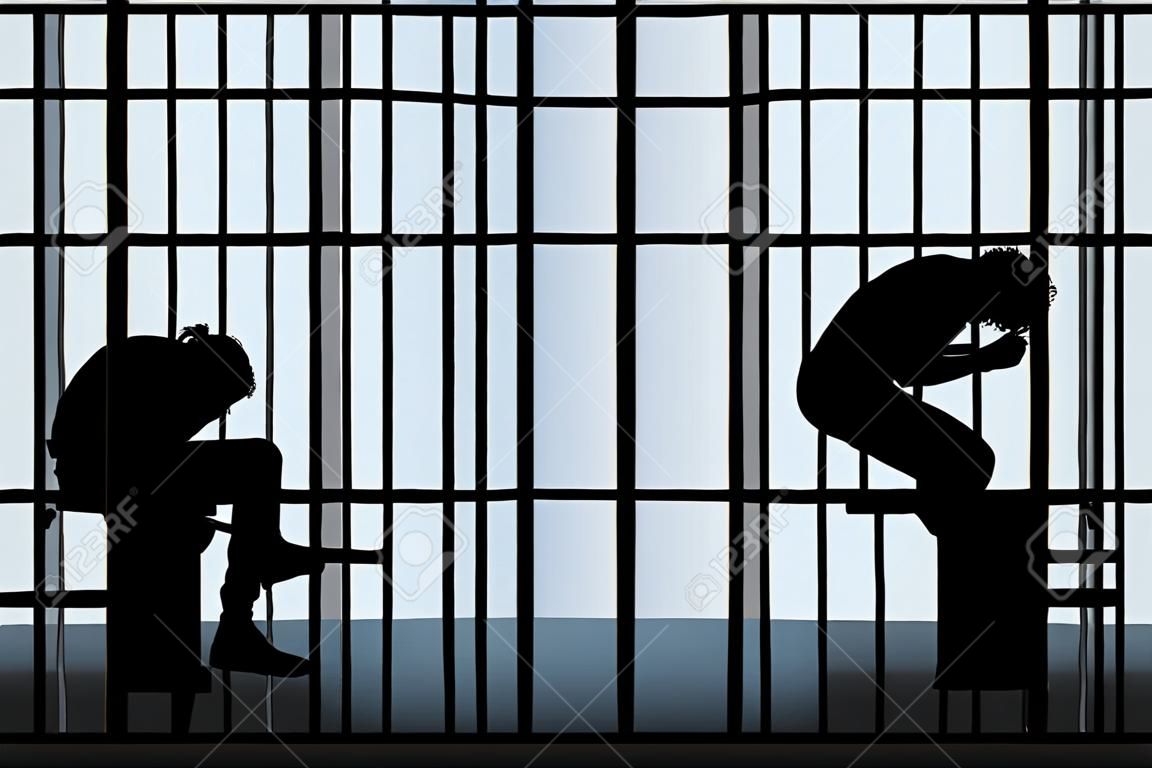 Abbildung von zwei Silhouetten im Gefängnis sitzt