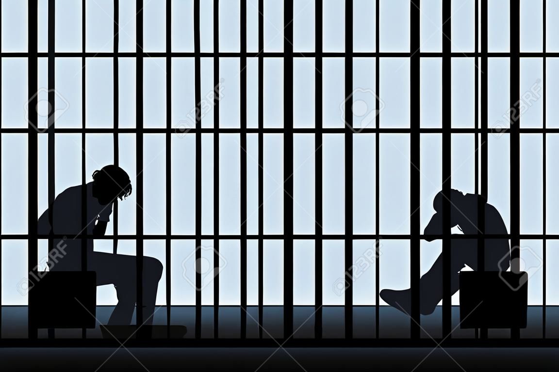 Ilustración de dos siluetas sentado en la cárcel