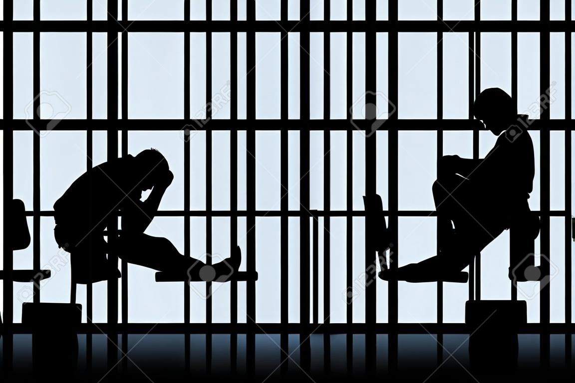illusztráció két sziluettek ül a börtönben