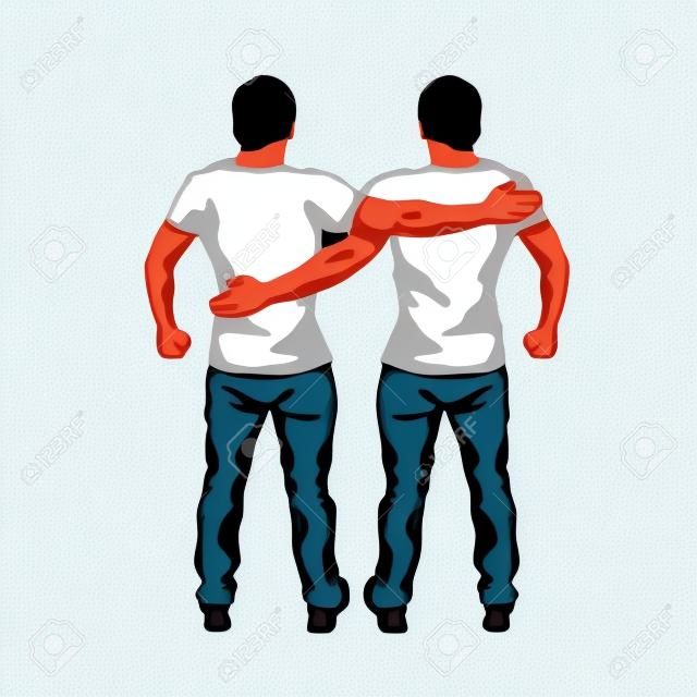 illustrazione di due uomini si abbracciano su sfondo bianco