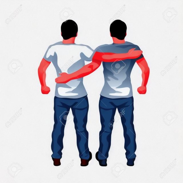 illustrazione di due uomini si abbracciano su sfondo bianco