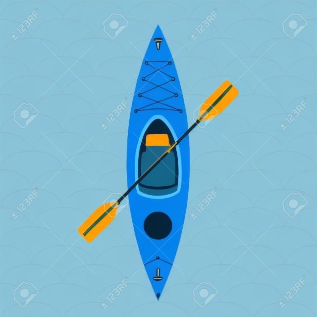 ilustração de caiaque com pá no fundo azul com ondas