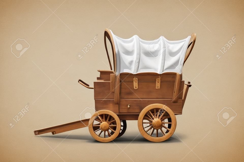 vintage wooden wagon on white