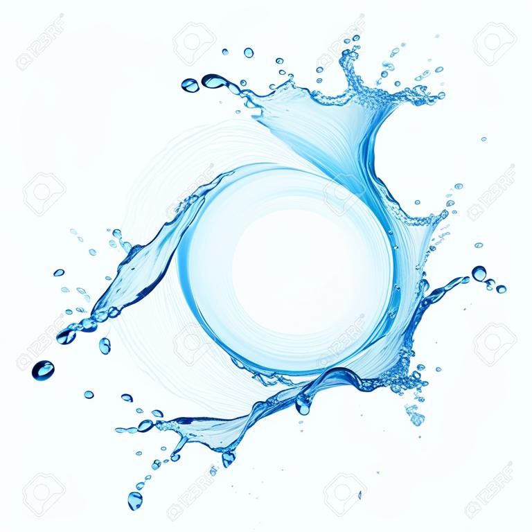 respingo de água rodopiante azul isolado no fundo branco