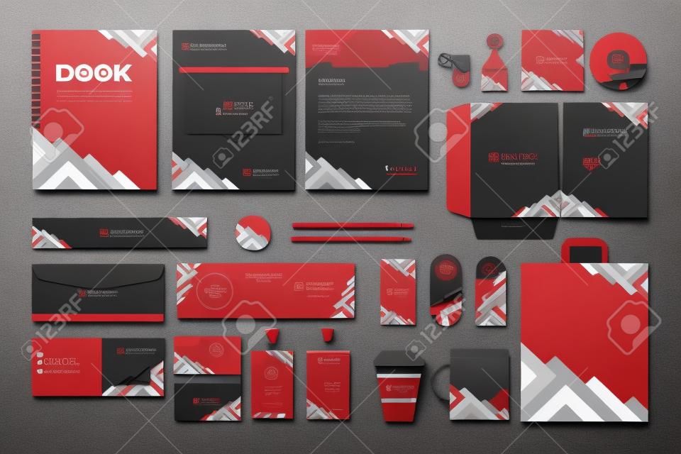 Brand identity design for office stationery with black and red