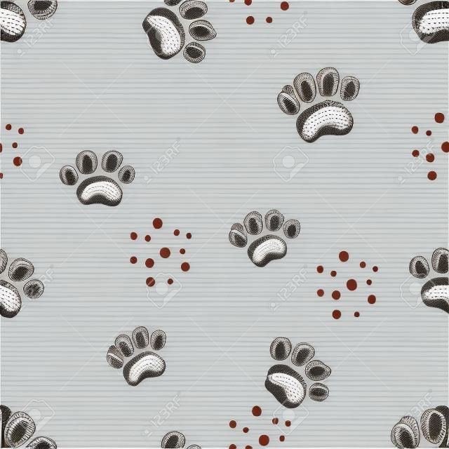 dog paw - cute seamles pattern. Hand draw