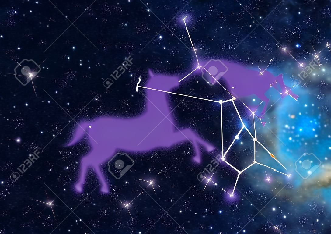 Saggitarius (Centaur The Archer) Zodiac constellation. Saggitarius sign corresponds to period from 22 November to 22 December. Picture of star sky area looks as at the real night sky with stars whose brightness, colors and positions correspond to real sta