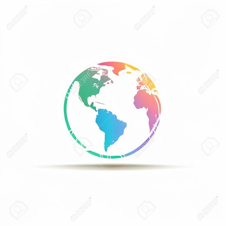 地球ロゴ。地球ロゴのアイコン。抽象的な世界中のロゴのテンプレート。丸い地球の形状と地球世界のシンボル、テクノロジーのアイコン、幾何学的な世界中のロゴ。