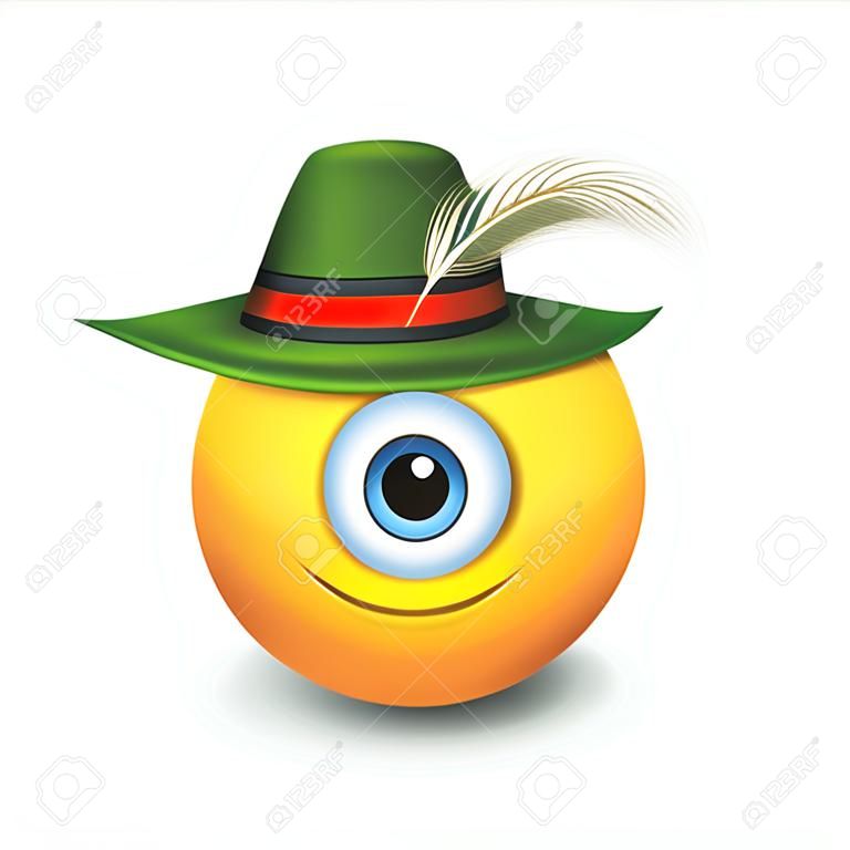 Émoticône mignon portant un chapeau allemand traditionnel - emoji, smiley - illustration vectorielle
