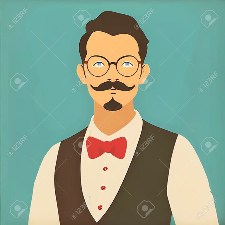 caractère hipster plat. jeune homme élégant avec des lunettes. avatar icône. homme illustration vectorielle. eps10