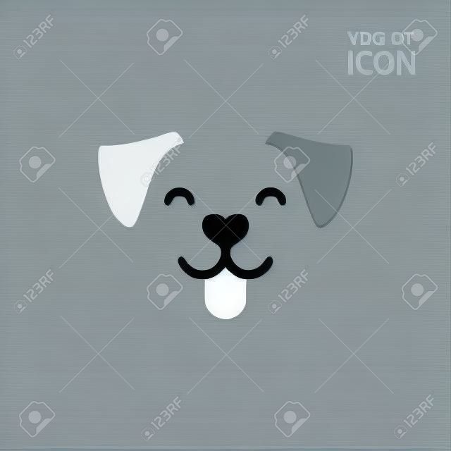 Kutya fej ikonra. Lapos stílusú. Rajzfilm kutya arca. Vektoros illusztráció elszigetelt fehér. Sziluett egyszerű. Állati emblémát koncepció. Logótervezés sablon.