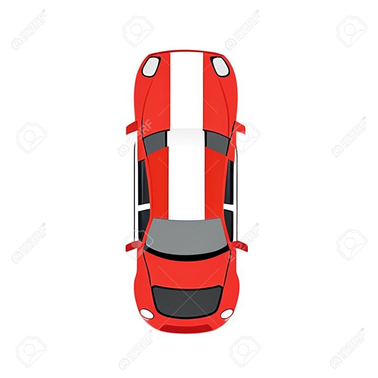 Car from above, top view. Cute cartoon car with shadows. Modern urban civilian vehicle. English style. Simple icon or logo. Realistic design. Flat style vector illustration.
